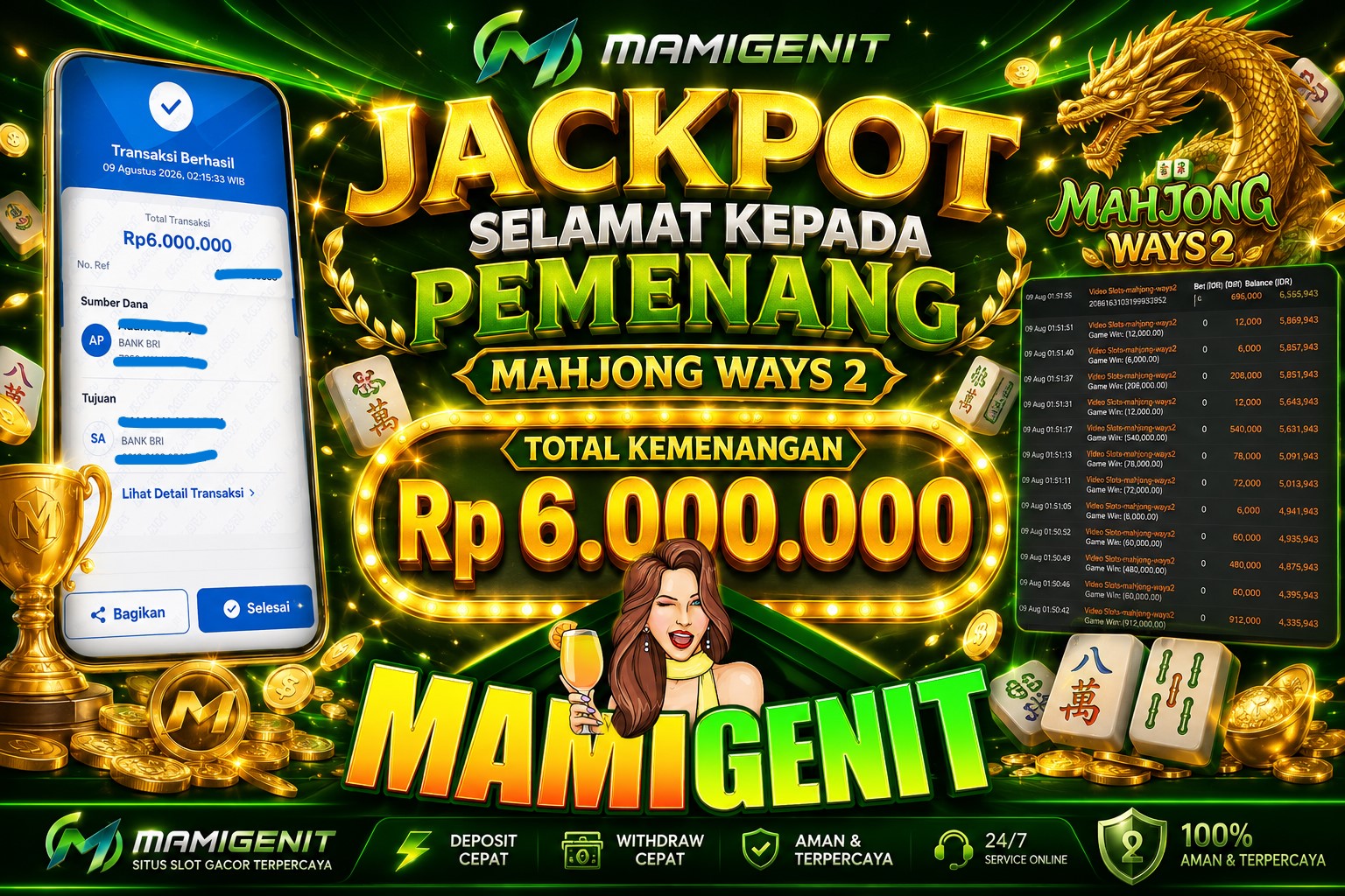 MAMIGENIT - JACKPOT DI SEBESAR RP.6,000,000,- DI GAME MAHJONG WAYS 2